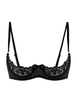Women's Sheer Lace Lingerie Sexy Half Cup Bare Breast Underwire Push Up Bra Tops Adjustable Straps Unlined Brassiere