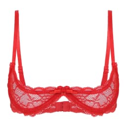 Women's Sheer Lace Lingerie Sexy Half Cup Bare Breast Underwire Push Up Bra Tops Adjustable Straps Unlined Brassiere