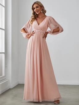 Elegant Evening Dresses Long Lantern Sleeves V-neck Ever Pretty of A-LINE Chiffon Burgundy Flower Beltbelt Prom Dress Women