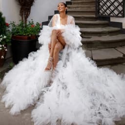 Sexy Wedding Robe Maxi Bride Bathrobe Customized Including Bodysuit Lingerie Women Gowns Tulle Robe Dress For Babyshower