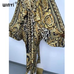 Sexy Beach Kaftan Caftan Feel Silk Rayon Fashion Print 2021 WINYI Maxi Women's Robes Long Sukienka V-Neck Bohemian Dress