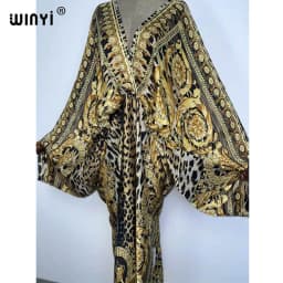 Sexy Beach Kaftan Caftan Feel Silk Rayon Fashion Print 2021 WINYI Maxi Women's Robes Long Sukienka V-Neck Bohemian Dress