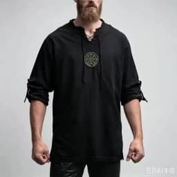 Men Plus Size Shirt Top Ancient Viking Embroidery Lace Up V Neck Long Sleeve Shirt Top For Men's Clothing