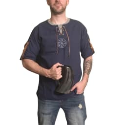 Men Plus Size Shirt Top Ancient Viking Embroidery Lace Up V Neck Long Sleeve Shirt Top For Men's Clothing
