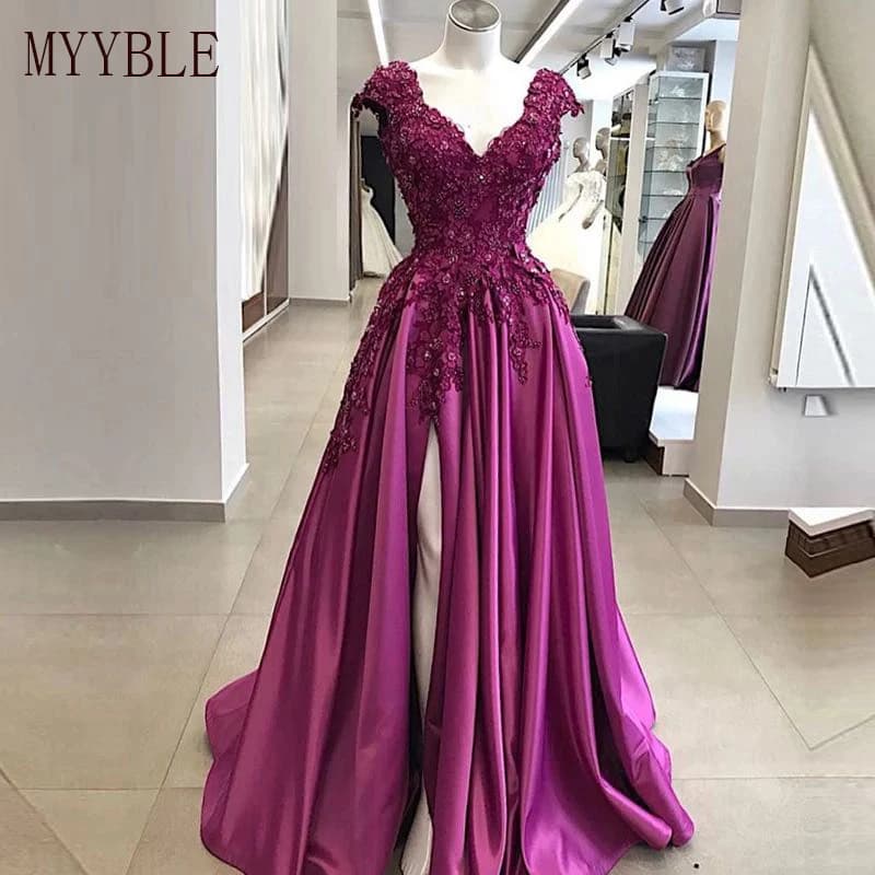 Customized Elegant Long Purple Prom Dress 2026 Sexy High Slit Beaded Applique Vestidos De Fiesta Custom Made Evening Gowns