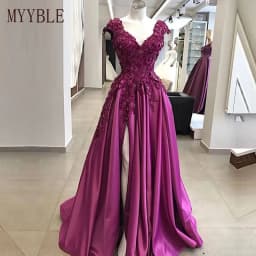 Customized Elegant Long Purple Prom Dress 2026 Sexy High Slit Beaded Applique Vestidos De Fiesta Custom Made Evening Gowns