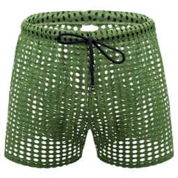 Sexy Mens Causal Shorts Big Mesh Breathable Gym Shorts Fishnet Boxers Transparent Loose Sleep Bottoms Men Hollow Out Swim Trunks