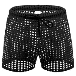Sexy Mens Causal Shorts Big Mesh Breathable Gym Shorts Fishnet Boxers Transparent Loose Sleep Bottoms Men Hollow Out Swim Trunks