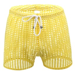 Sexy Mens Causal Shorts Big Mesh Breathable Gym Shorts Fishnet Boxers Transparent Loose Sleep Bottoms Men Hollow Out Swim Trunks