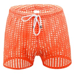 Sexy Mens Causal Shorts Big Mesh Breathable Gym Shorts Fishnet Boxers Transparent Loose Sleep Bottoms Men Hollow Out Swim Trunks
