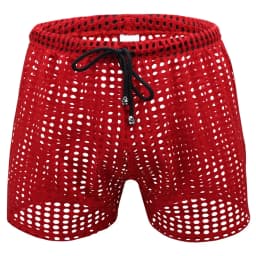 Sexy Mens Causal Shorts Big Mesh Breathable Gym Shorts Fishnet Boxers Transparent Loose Sleep Bottoms Men Hollow Out Swim Trunks