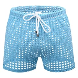 Sexy Mens Causal Shorts Big Mesh Breathable Gym Shorts Fishnet Boxers Transparent Loose Sleep Bottoms Men Hollow Out Swim Trunks