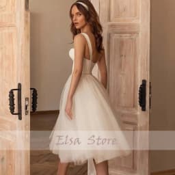 Sweet Wedding Dresses Spaghetti Straps Tulle Short Bridal Gown Sweetheart Zipper Sparkle Sequin Bride Dress For Women 2025 New