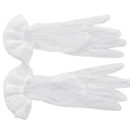 1 Pair White Bridal Wedding Short Gloves Full Fingered Transparent Rhombic Gauze Ruffle Lace Trim Wrist Length Mittens Party