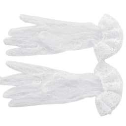 1 Pair White Bridal Wedding Short Gloves Full Fingered Transparent Rhombic Gauze Ruffle Lace Trim Wrist Length Mittens Party