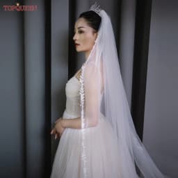 TOPQUEEN V129 Wedding Veil Short Leaf Vine Applique Edge Plain Bridal Veils One Laye Elegant Rochii Wedding Accessories Border