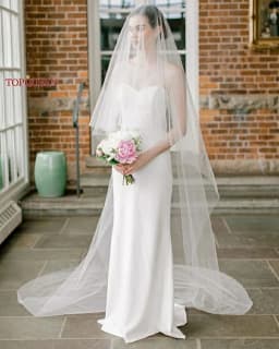 TOPQUEEN Elegant Simple 2 Layer Bridal Veil With Blusher Wedding Veil, Bridal Wedding Accessories Customizable V131
