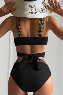 Strappy High Waist Bikinis 2026 Women Black Swimwear Solid Bandage Swimsuit Female Beachwear Bathers Bathing Swimming Swim Suit