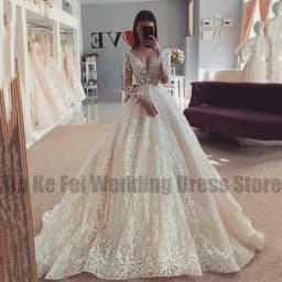 Gorgeous Women's Elegant Bridal Gowns Lace Tulle Applique Long Sleeve Ivory Princess Wedding Dresses 2023 Robe De Mariée Vestido