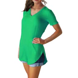 2023 summer women's V-neck short sleeve loose T-shirt hem arc large size solid color leggings women spot