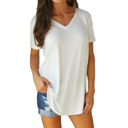2023 summer women's V-neck short sleeve loose T-shirt hem arc large size solid color leggings women spot