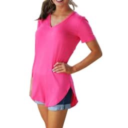 2023 summer women's V-neck short sleeve loose T-shirt hem arc large size solid color leggings women spot