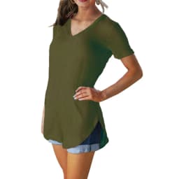2023 summer women's V-neck short sleeve loose T-shirt hem arc large size solid color leggings women spot