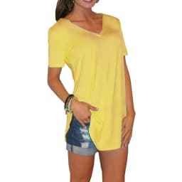 2023 summer women's V-neck short sleeve loose T-shirt hem arc large size solid color leggings women spot