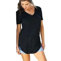 2023 summer women's V-neck short sleeve loose T-shirt hem arc large size solid color leggings women spot