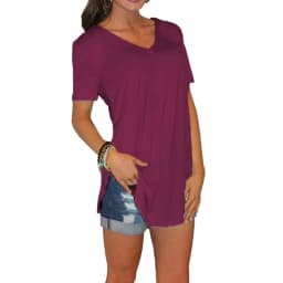2023 summer women's V-neck short sleeve loose T-shirt hem arc large size solid color leggings women spot
