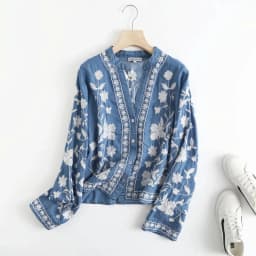 3/4 Sleeve Denim Shirt Women's Spring Summer Soft Jeans V Necks Floral Embroidery Blouses Thin Coat Tops New 2026 T35432M