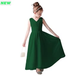 V Neck Sleeveless Girl Long Chiffon Maxi Dress Back Bow Kids Formal Gown Wedding Flower Girl Piano Recital Evening Party Costume
