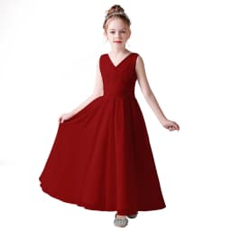 V Neck Sleeveless Girl Long Chiffon Maxi Dress Back Bow Kids Formal Gown Wedding Flower Girl Piano Recital Evening Party Costume