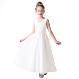 V Neck Sleeveless Girl Long Chiffon Maxi Dress Back Bow Kids Formal Gown Wedding Flower Girl Piano Recital Evening Party Costume
