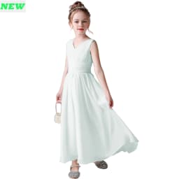 V Neck Sleeveless Girl Long Chiffon Maxi Dress Back Bow Kids Formal Gown Wedding Flower Girl Piano Recital Evening Party Costume
