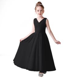 V Neck Sleeveless Girl Long Chiffon Maxi Dress Back Bow Kids Formal Gown Wedding Flower Girl Piano Recital Evening Party Costume