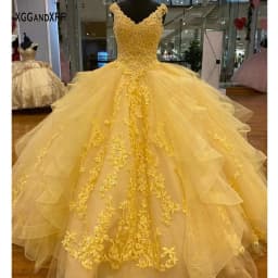 Customized Yellow Quinceanera Dresses 2025 V Neck Lace Appliques Sweet 16 Dress with Bow Birthday Ball Gown Vestidos De 15 Anos