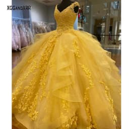 Customized Yellow Quinceanera Dresses 2025 V Neck Lace Appliques Sweet 16 Dress with Bow Birthday Ball Gown Vestidos De 15 Anos