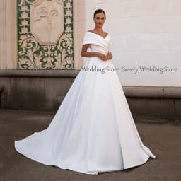 Jiayigong Gorgeous Ball Gown Wedding Dresses Customized Off Shoulder V Neck Simple Satin Sweep Train Corset Bridal Dress