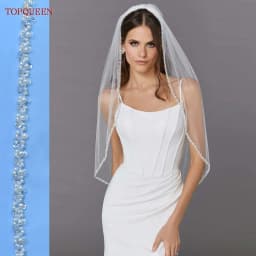 TOPQUEEN V134 Delicate Wedding Veils For Bride Pearls Wedding Veil With Crystals Edge Bridal Veils Wedding Crystal Beaded