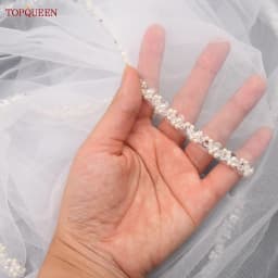 TOPQUEEN V134 Delicate Wedding Veils For Bride Pearls Wedding Veil With Crystals Edge Bridal Veils Wedding Crystal Beaded