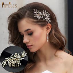 A83 Fashion Wedding Hair Accessories Alloy Leaves Bridal Hair Clips for Women Headpieces Handmade Rhinestone Bride Headdress