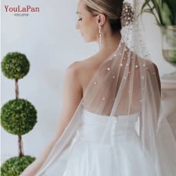 YouLaPan Rhinestones Bridal Veil Pearl Wedding Veil with Hair Comb 1 Tier Long Crystal Rhinestone Scatter Wedding Veil V135
