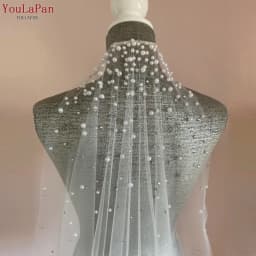 YouLaPan Rhinestones Bridal Veil Pearl Wedding Veil with Hair Comb 1 Tier Long Crystal Rhinestone Scatter Wedding Veil V135