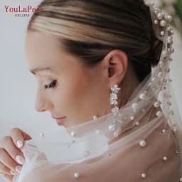 YouLaPan Rhinestones Bridal Veil Pearl Wedding Veil with Hair Comb 1 Tier Long Crystal Rhinestone Scatter Wedding Veil V135