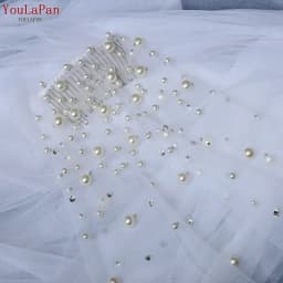 YouLaPan Rhinestones Bridal Veil Pearl Wedding Veil with Hair Comb 1 Tier Long Crystal Rhinestone Scatter Wedding Veil V135
