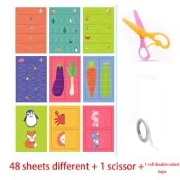49-91pcs Learn Scissor Skills Cut Paper Craft Toys Safety Scissors Preschool Cutting Practice Activity Book Toddlers Kids Gifts