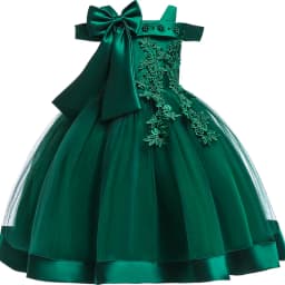 3-10 Years Kids Christmas Party Dresses For Girls Appliques Flower Elegant Wedding Dress With Bow Children Birthday Prom Gown
