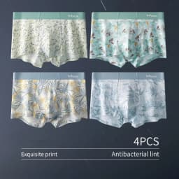 MIIOW 4Pcs Early Autumn Men Underwear Print Refreshing Man Boxer Underpants recycled fiber Breathable Mens Panties Boxershorts