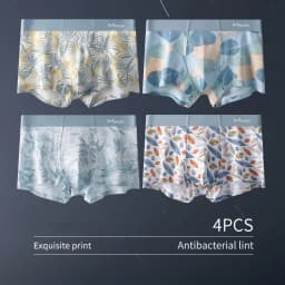 MIIOW 4Pcs Early Autumn Men Underwear Print Refreshing Man Boxer Underpants recycled fiber Breathable Mens Panties Boxershorts